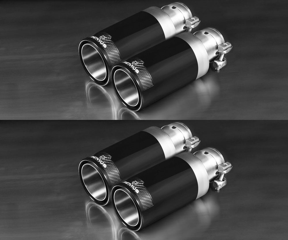 Remus ER-Set li/re je 2x Ø 84mm Street Race Black- Chrome, mit einstellbarem Kugelanschluss für Remus Sportendschalldämpfer