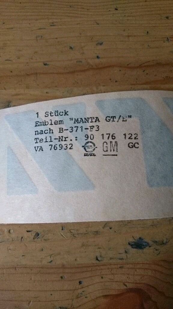 Manta Schriftzug "MANTA GT / E" neu original GM