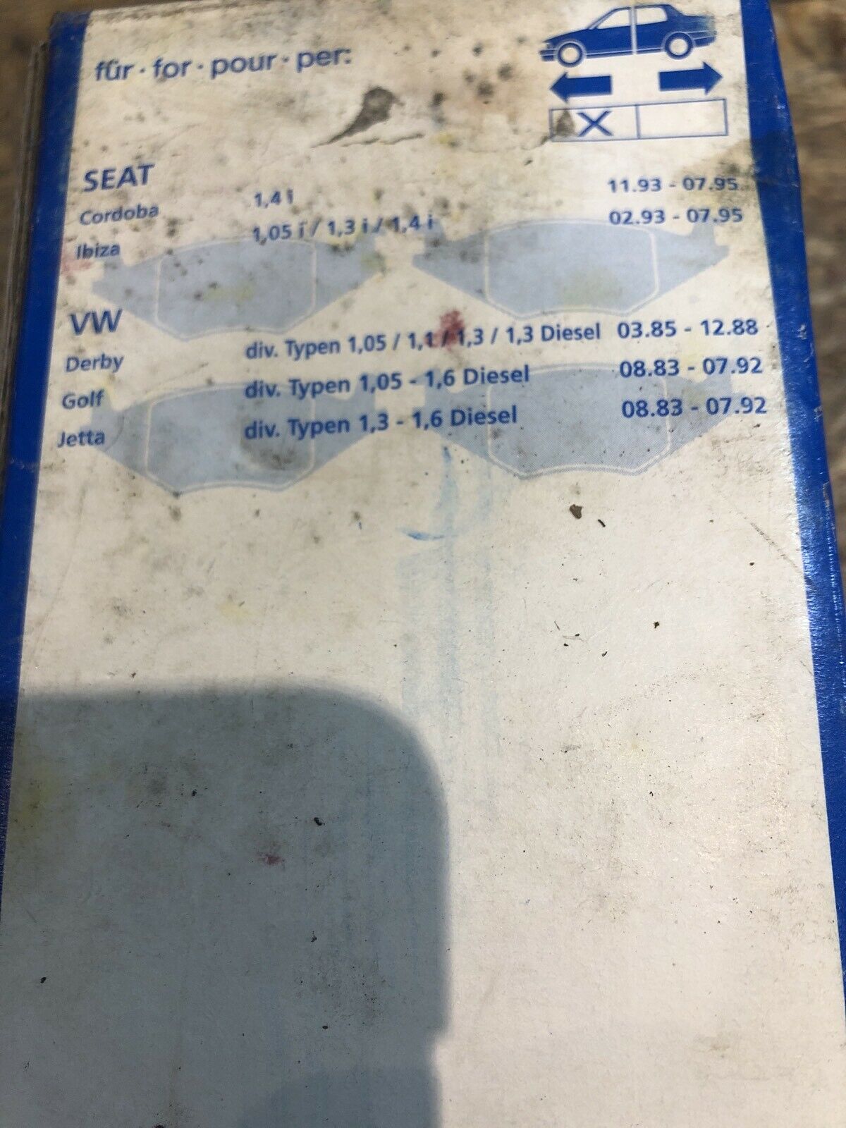 Seat Cordoba / Ibiza VW Derby / Golf / Jetta Bremsbeläge Neu