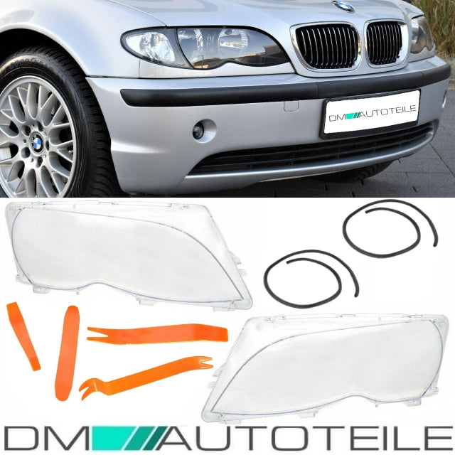 Scheinwerferglas SET + PVC Werkzeug passt für BMW E46 Limousine Touring Facelift