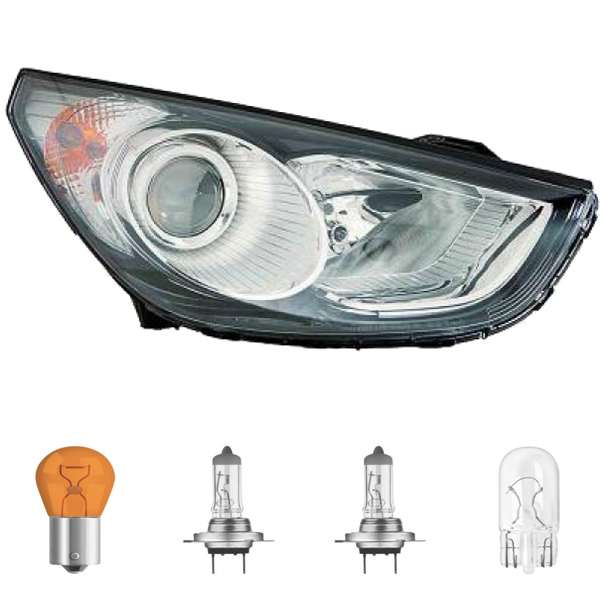 Hauptscheinwerfer rechts H7/H7 ohne Motor passt für Hyundai IX35 09-13 inklusive Leuchtmittel/Birnen