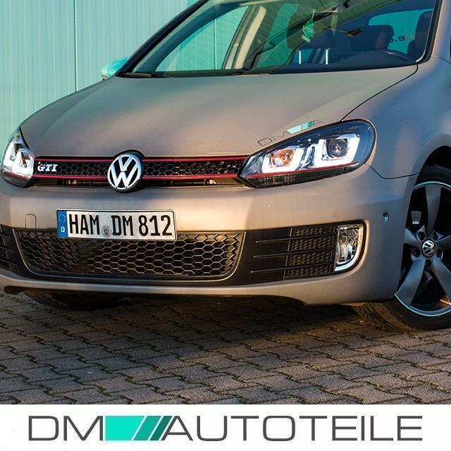 Scheinwerfer SET H7 Rote Leiste 3D LED + Grill passt für VW Golf 6 ab 08-12