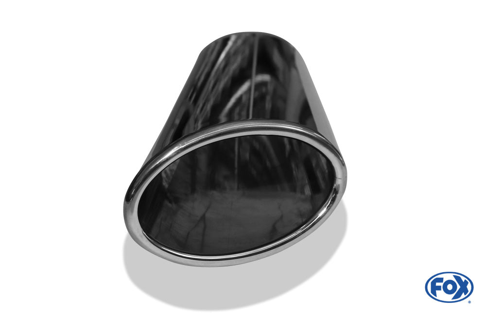 FOX Anschweißendrohr Typ 38 - Rechts 106x71 mm / Länge: 300 mm - oval - seitlich nach rechts abgeschrägt / eingerollt / ohne Absorber