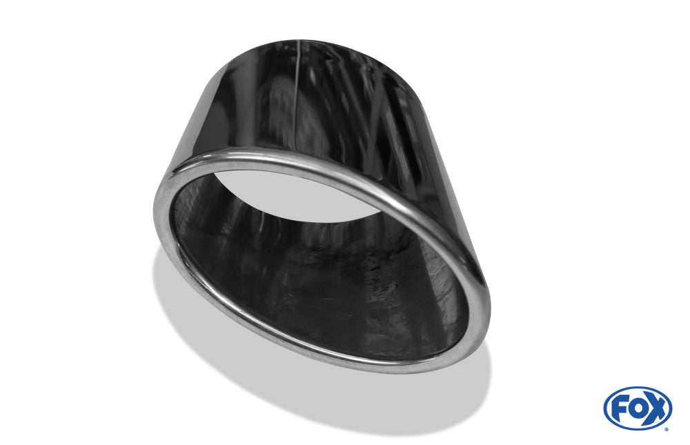 FOX Anschweißendrohr Typ 38 - Links 115x85 mm / Länge: 200 mm - oval - seitlich nach links, sowie nach unten abgeschrägt / eingerollt / ohne Absorber