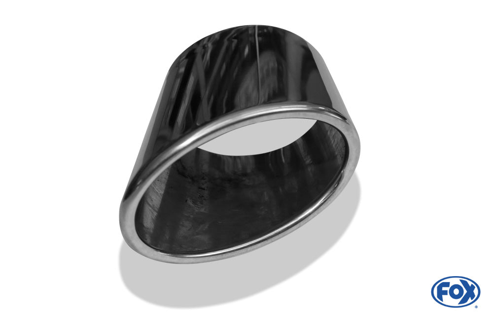 FOX Anschweißendrohr Typ 38 - Rechts 115x85 mm / Länge: 130 mm - oval - seitlich nach rechts, sowie nach unten abgeschrägt / eingerollt / ohne Absorber
