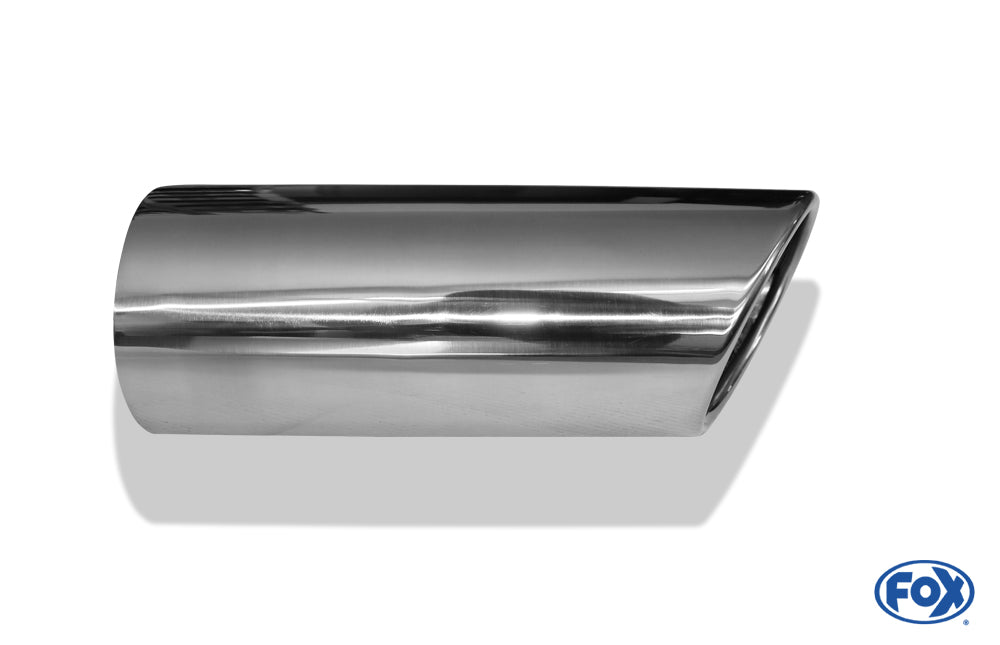 FOX Anschweißendrohr Typ 38 - Links 115x85 mm / Länge: 300 mm - oval - seitlich nach links, sowie nach unten abgeschrägt / eingerollt / ohne Absorber