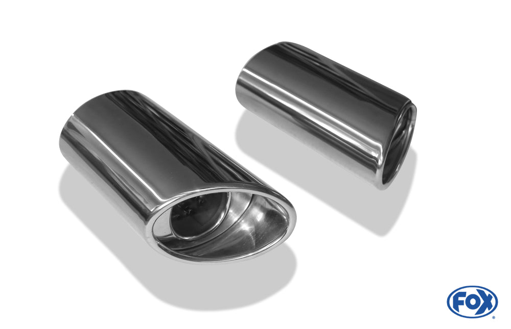 FOX Anschweißendrohr Typ 39 - Rechts & Links 106x71 mm / Länge: 200 mm - oval - 1x seitlich nach rechts und 1x seitlich nach links abgeschrägt / eingerollt / mit Absorber