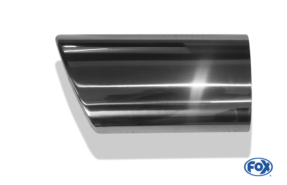 FOX Anschweißendrohr Typ 39 - Rechts 106x71 mm / Länge: 200 mm - oval - 1x seitlich nach rechts abgeschrägt / eingerollt / mit Absorber
