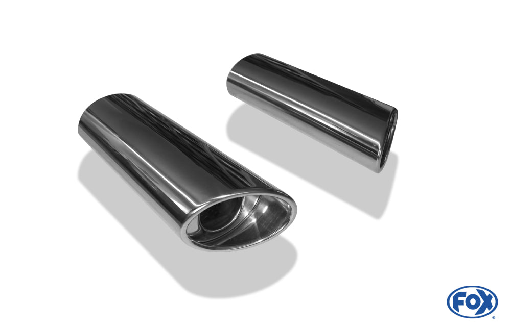 FOX Anschweißendrohr Typ 39 - Rechts & Links 106x71 mm / Länge: 200 mm - oval - 1x seitlich nach rechts und 1x seitlich nach links abgeschrägt / eingerollt / mit Absorber