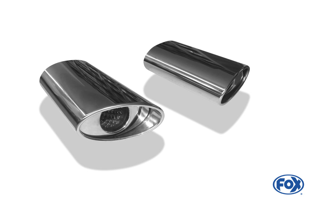 FOX Anschweißendrohr Typ 39 - Rechts & Links 160x90 mm / Länge: 300 mm - oval - 1x seitlich nach rechts und 1x seitlich nach links, sowie nach unten abgeschrägt / eingerollt / mit Absorber