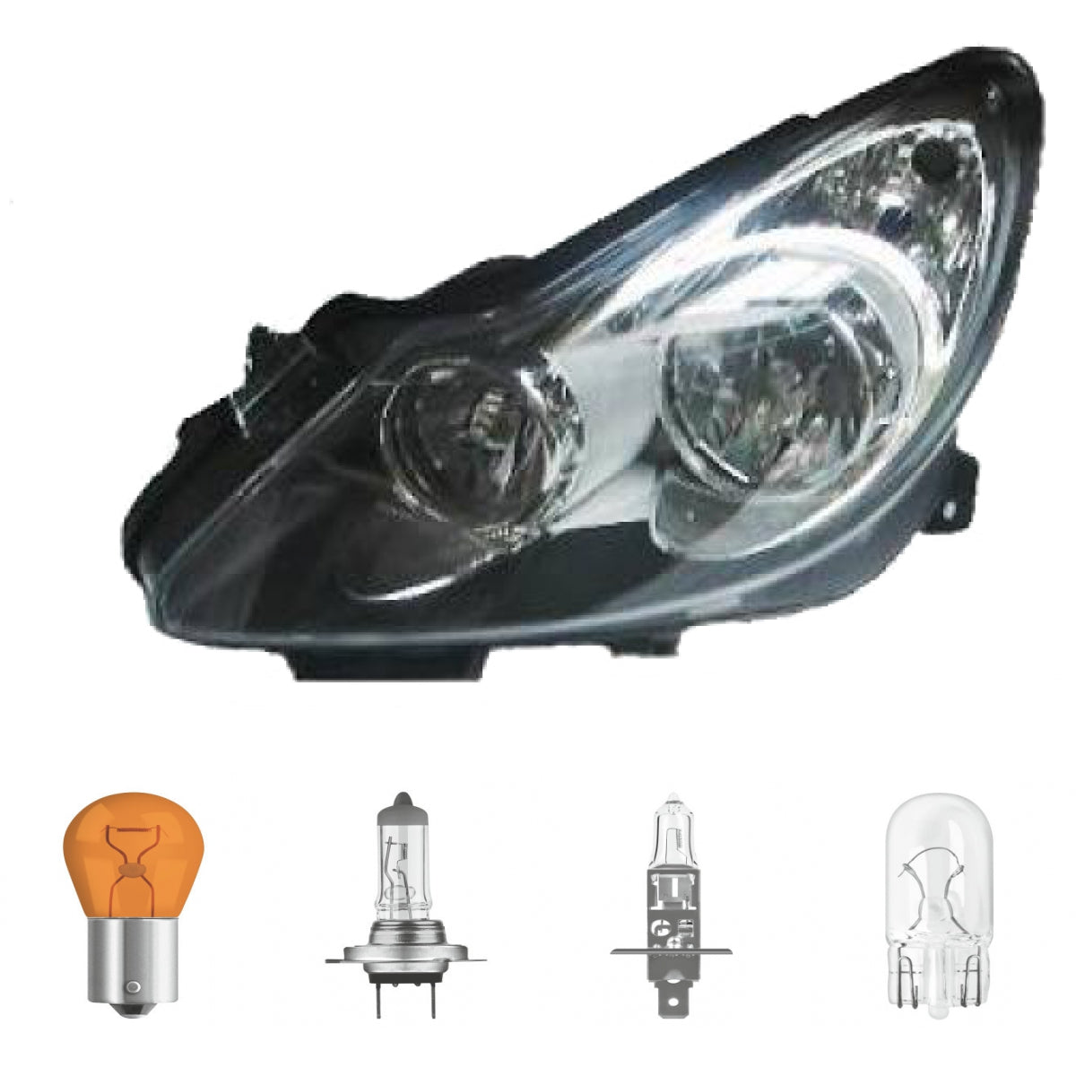 Scheinwerfer Depo H1/H7 links passt für Opel Corsa D (S07) schwarz ab 06-10 inklusive Leuchtmittel/Birnen