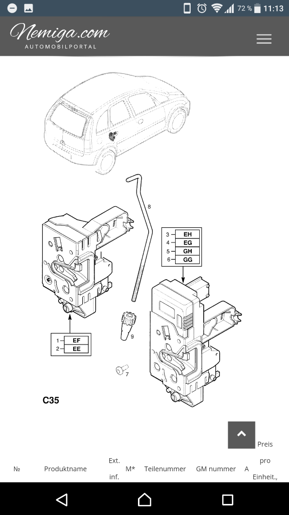 Corsa C Meriva A Zentralveriegelung Motor hinten rechts neu
