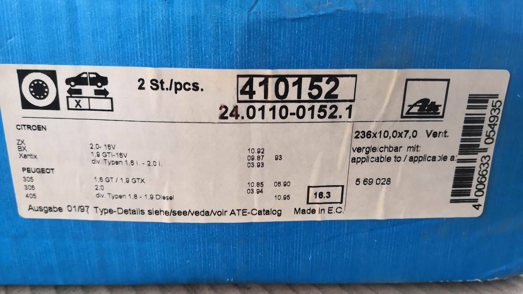 Citroen Peugeot Bremsscheiben ATE 5 Loch Neu Original ATE