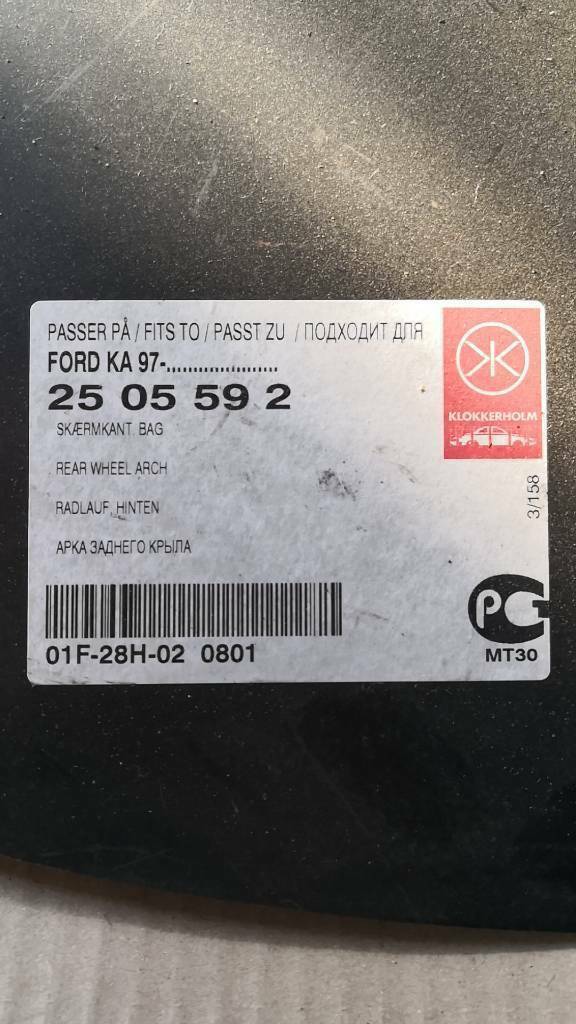 Ford KA 1997 Reparaturblech Radlauf Hinten Rechts Neu Original Klokkerholm