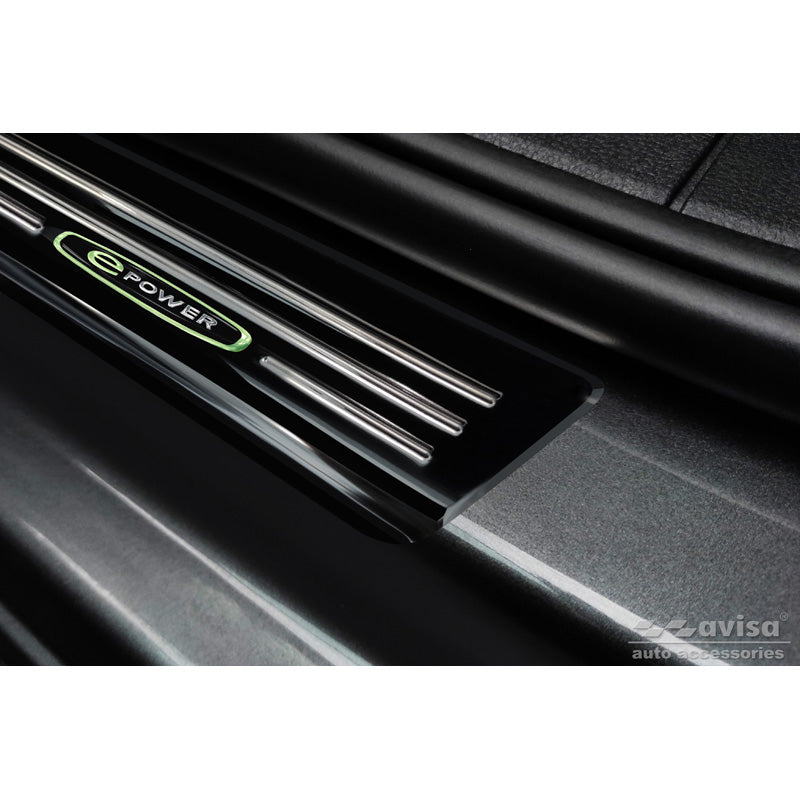 Spiegelschwarz Edelstahl Einstiegsleisten passend für Volkswagen Caddy V 2020- 'E-Power' - 2-teilig