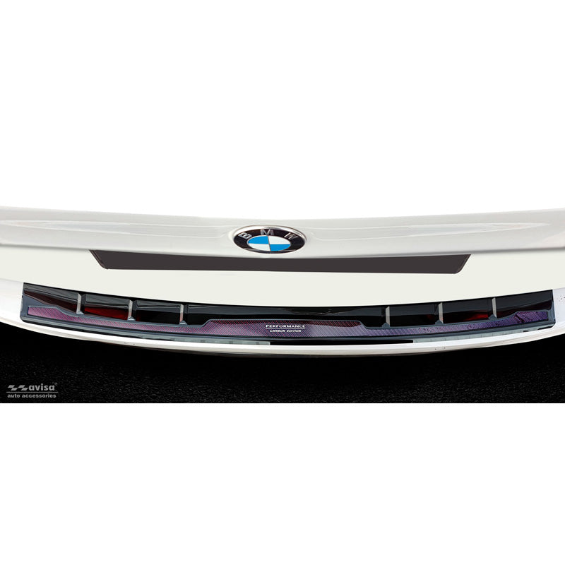 Edelstahl Heckstoßstangenschutz 'Deluxe' passend für BMW 5er G31 Touring 2017-2020 exkl. M-Sport 'Performance' Spiegelschwarz/Rot-Schwarz Karbon