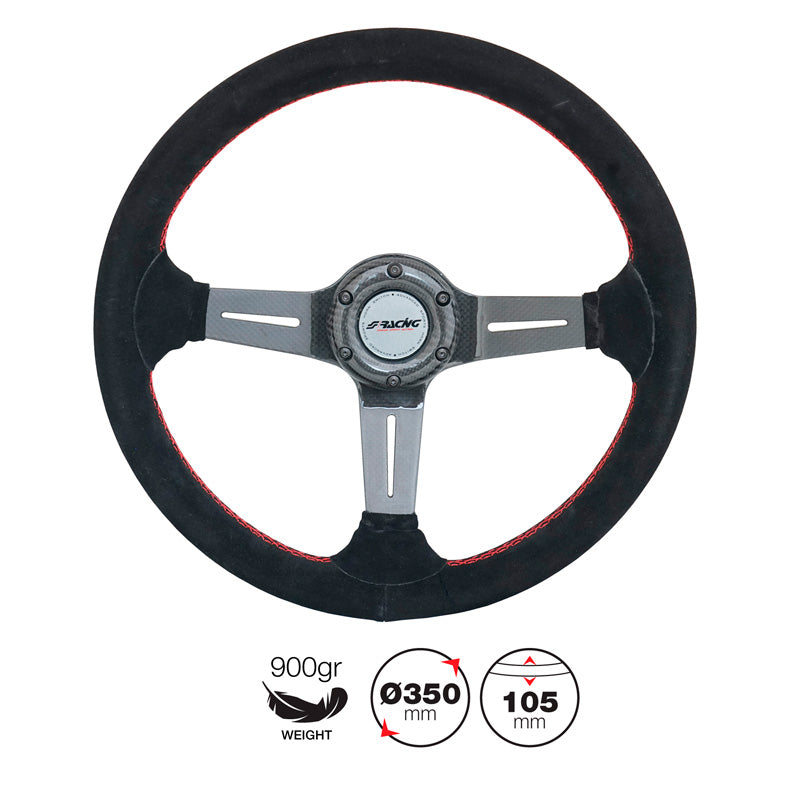 Simoni Racing High-End Racing Sportlenkrad Carlos 350mm - Echt Karbon - Schwarzes Suede + Rote Naten