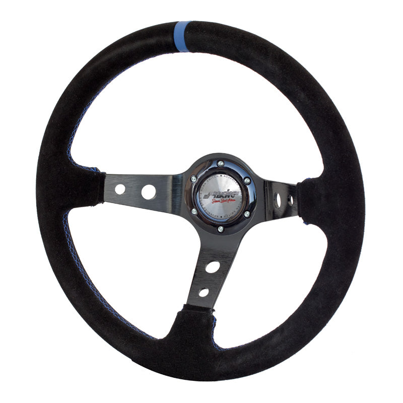 Simoni Racing Sportlenkrad Shakedown 350mm - Schwarz Alcantara + Blaue Naten (Deep Dish - 95mm)