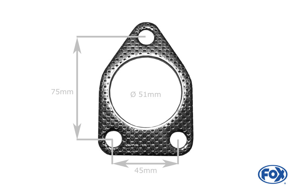 FOX Flansch-Dichtung Nr. 1 Für eckigen 3-Loch-Flansch Innenloch 51mm Schraublocher 12mm
