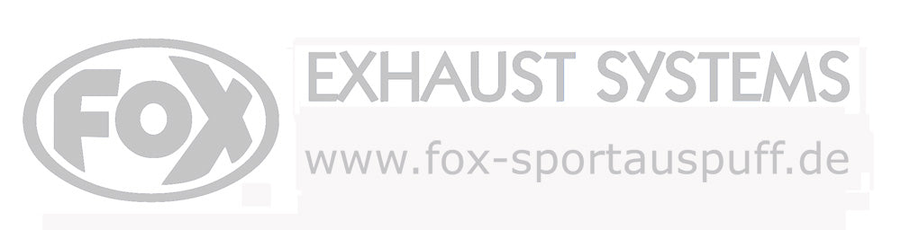 FOX FOX Sticker Silber - geplottet Höhe: 75mm Breite: 440mm - FOX Logo mit Schrift "EXHAUST SYSTEMS - www.fox-sportauspuff.de"