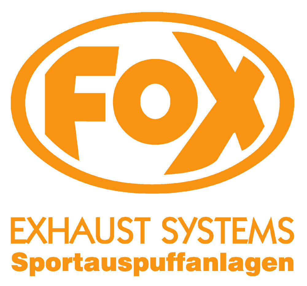 FOX FOX Sticker Orange - geplottet Höhe: 120mm Breite: 125mm - FOX Logo mit Schrift "EXHAUST SYSTEMS - Sportauspuffanlagen"