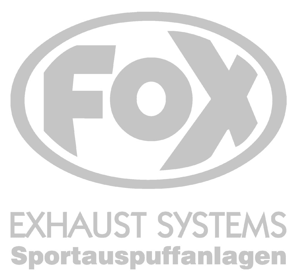 FOX FOX Sticker Silber - geplottet Höhe: 370mm Breite: 390mm - FOX Logo mit Schrift "EXHAUST SYSTEMS - Sportauspuffanlagen"