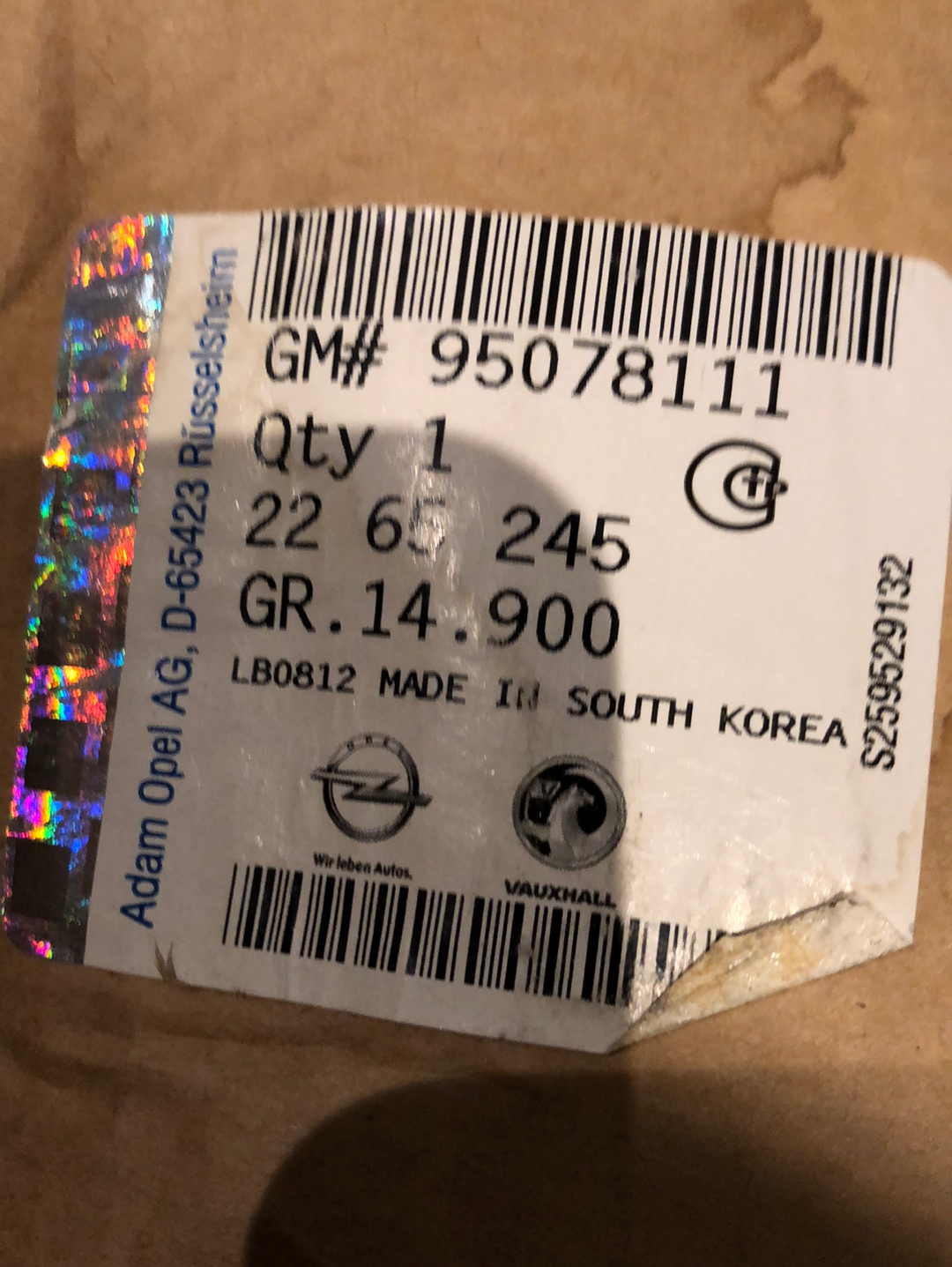 Original GM Opel Mokka Armlehne Links Grau Stoff Neu
