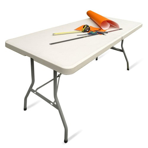 Klapptisch, Falttisch, Gartentisch, Tapeziertisch, Campingtisch, faltbarer Tisch, Markttisch, Flohmarkttisch, Koffertisch 183 x 75 x 74 cm, Farbton Creme-hell mit Tragegriff