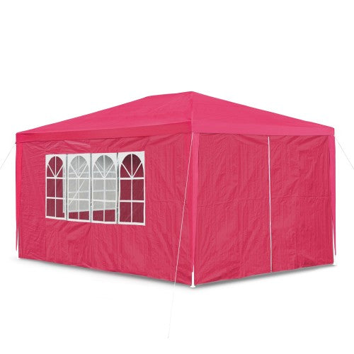 Gartenpavillon 3 x 4 m, mit 4 Seitenwänden, 3 x Fenster und Tür mit Reisverschluss, himbeer-rot PE 100G, Allzweckzelt, Pavillon, Pavillion, Partyzelt, Festzelt, Gartenzelt