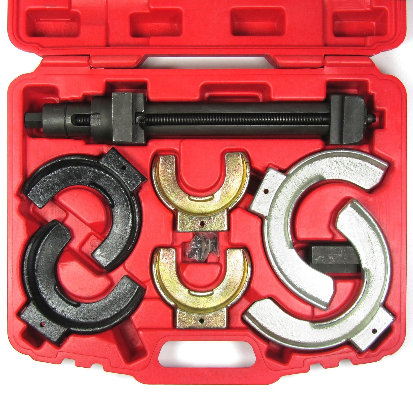 Federspanner-Set, 8-teilig im Koffer aus Stahl für Federgrößen 80-195 mm Durchmesser, inklusive Versatzstück, nur geeignet bei Mac Pherson Federbeinen