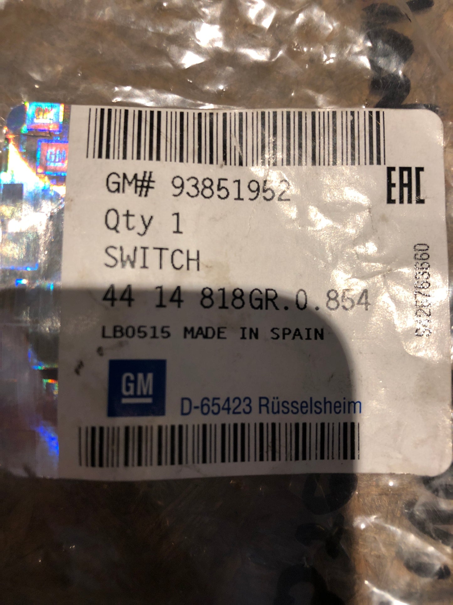 Original GM Opel Vivaro A Bremslichtschalter Neu