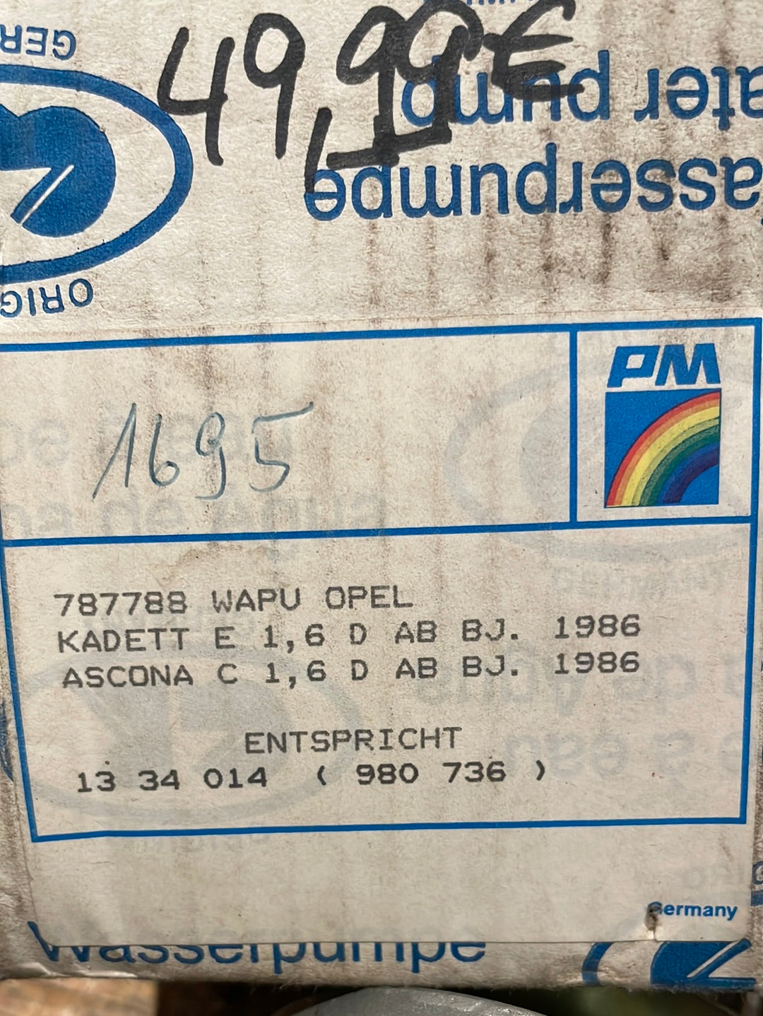 Original GM Opel Kadett E 1,6 D Ascona C 1,6 D Wasserpumpe Neu