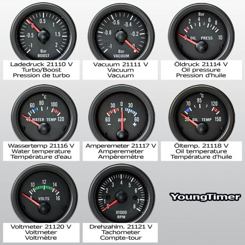 Zusatzinstrument, Youngtimer, Öldruck, schwarz, Ø52mm