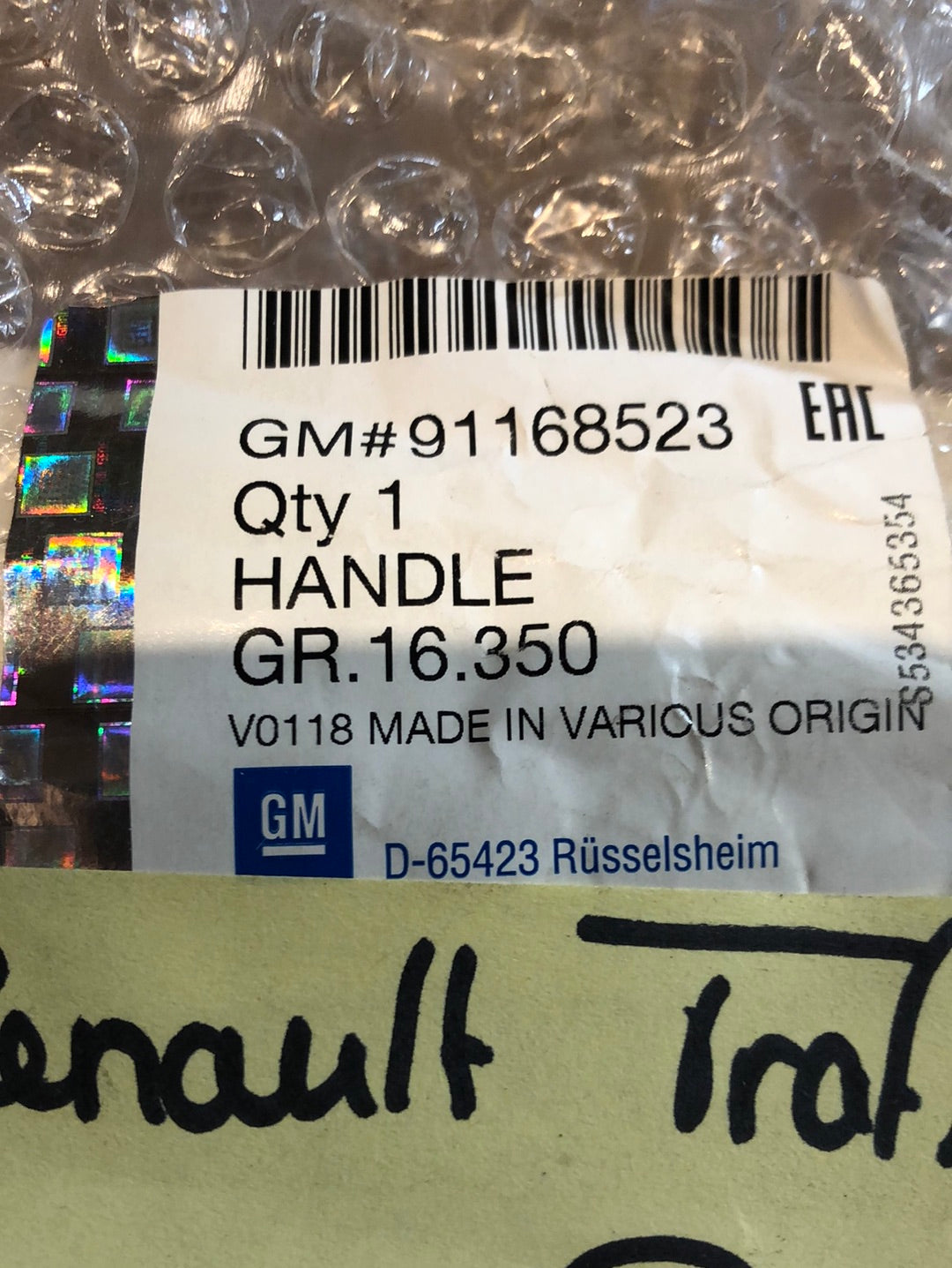 Original GM Renault Trafic Nissan Primastar Türgriff außen vorne links Neu