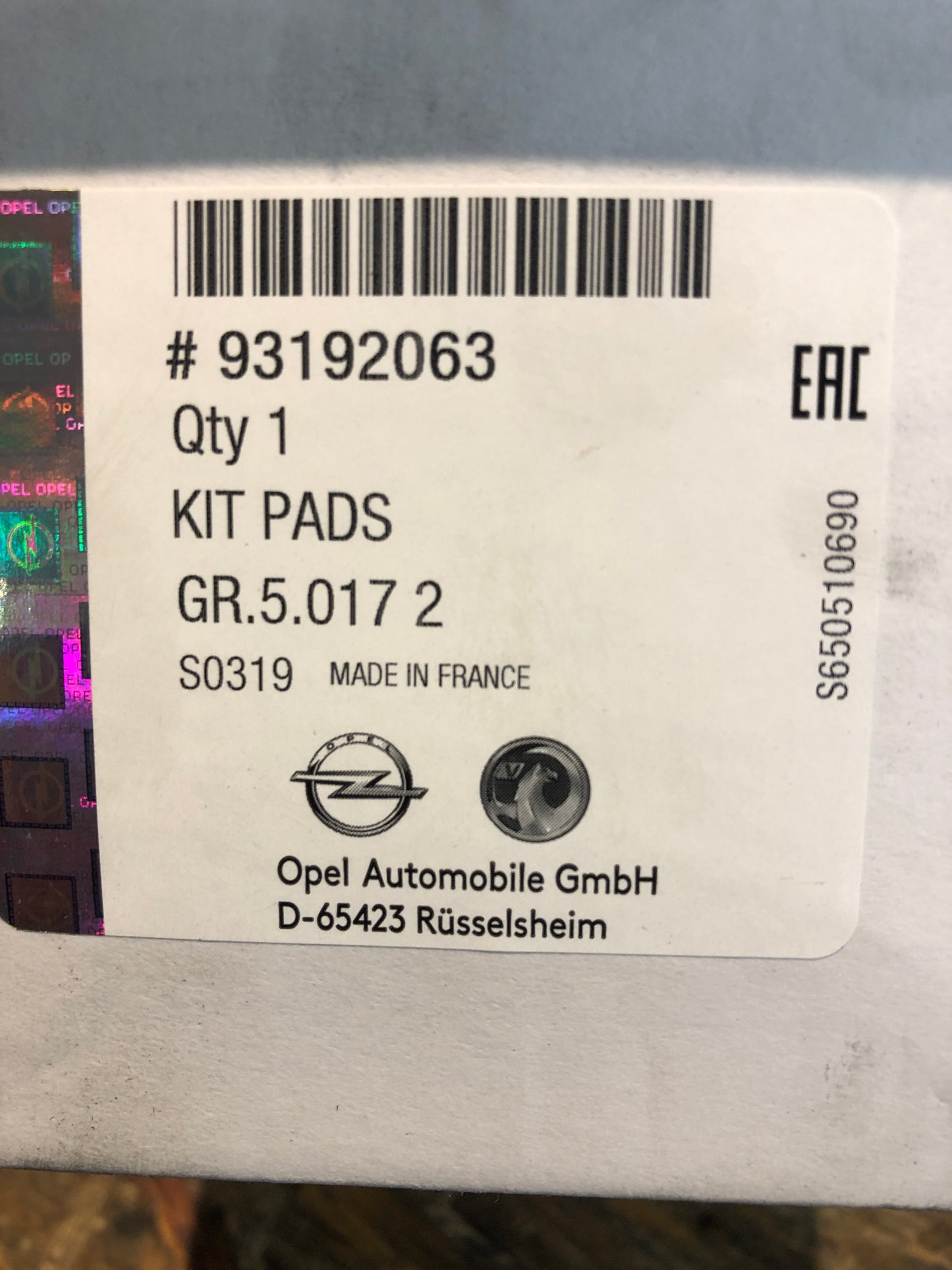 Original Opel Vivaro A Bremsklötze Neu