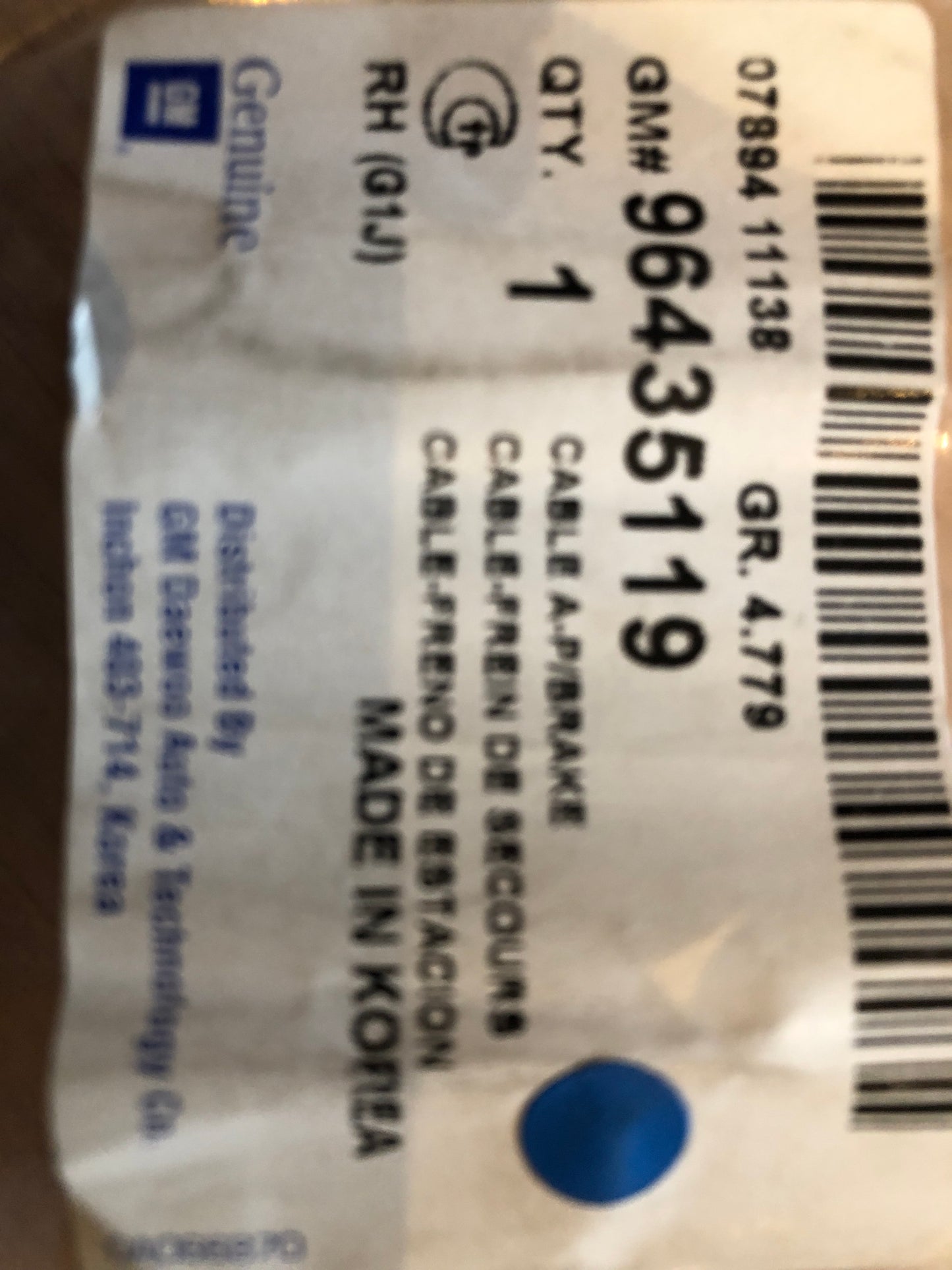 Original Chevrolet Optra Handbremsseil Neu