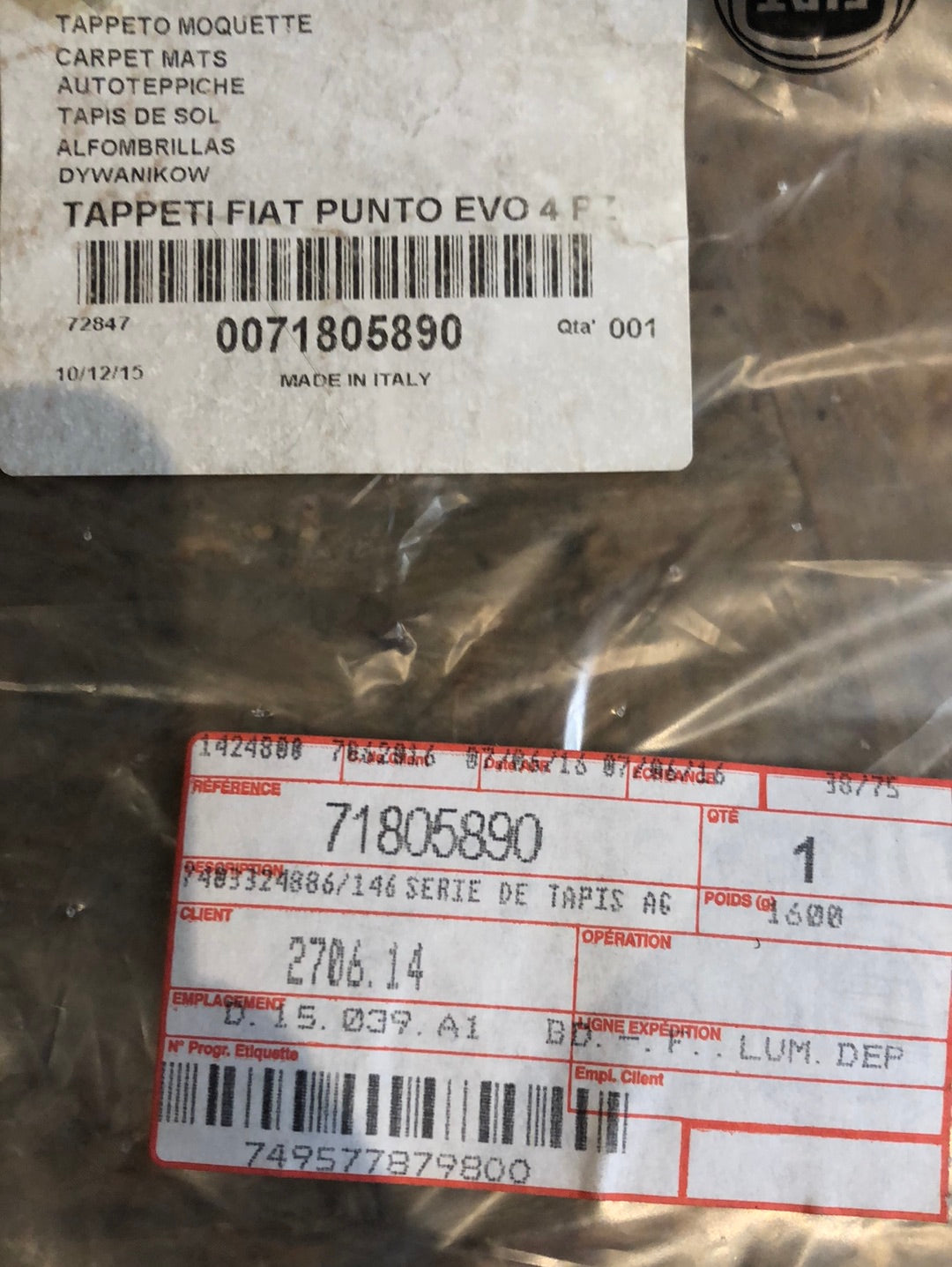 Original Fiat Punto Evo 4 Fußmattensatz (4-Tlg.) Neu