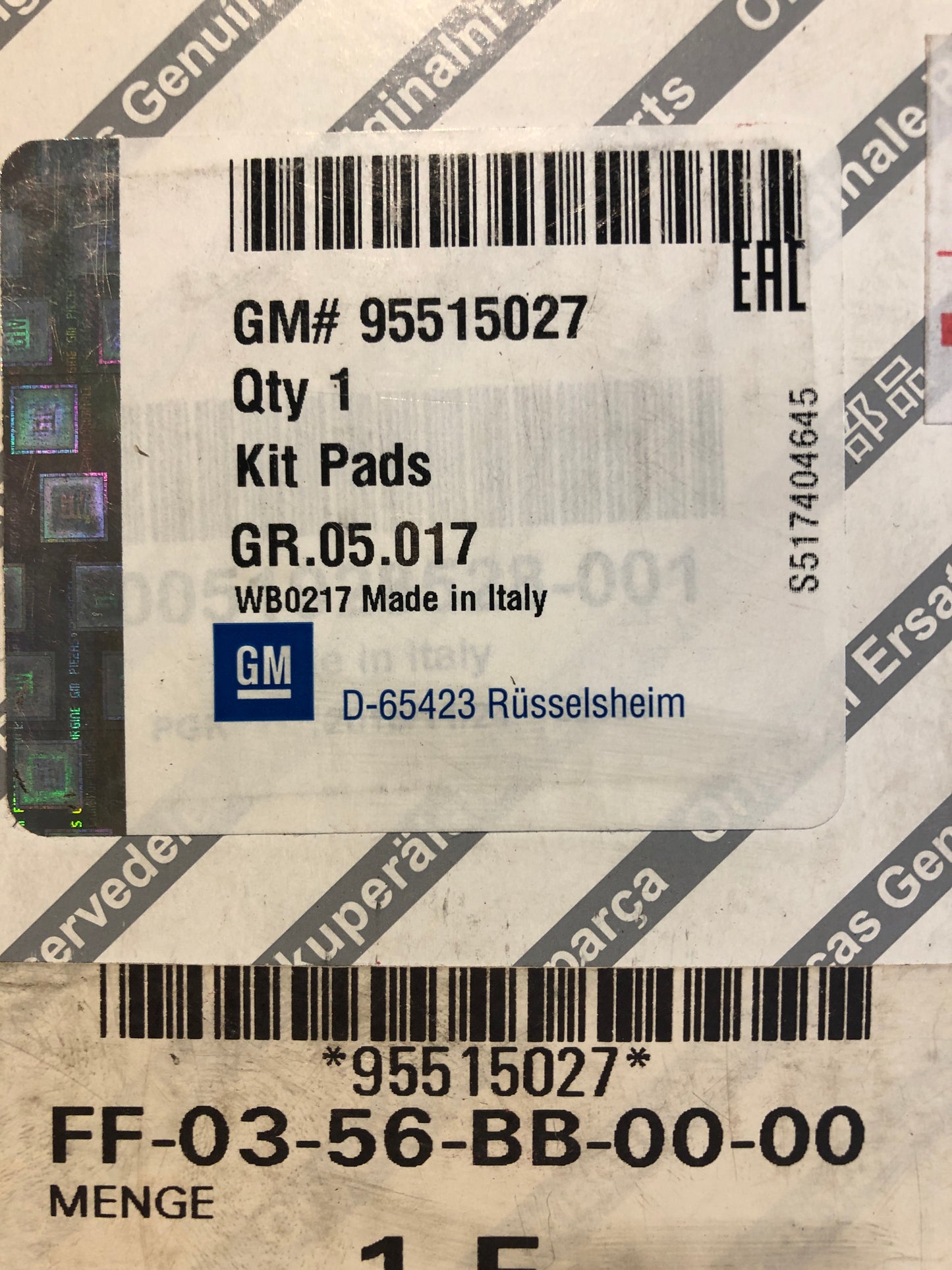 Original Opel Combo D Bremsklötze vorne Neu