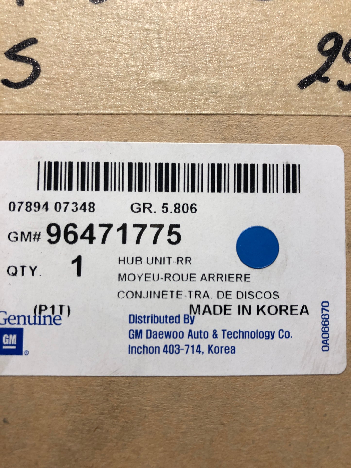 Original GM Chevrolet Daewoo Hinterradnabe Neu