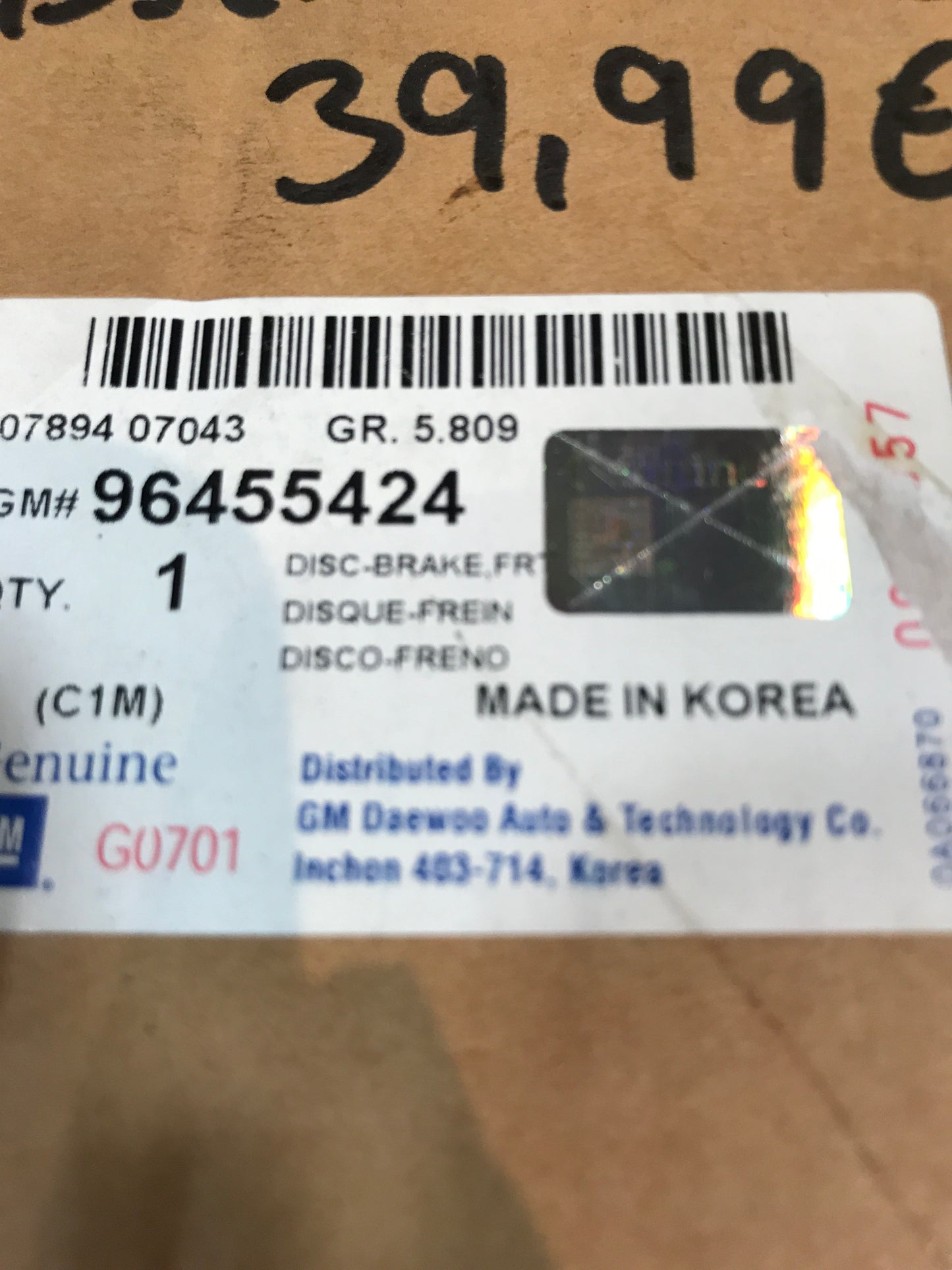 Original Chevrolet Spark Matiz Bremsscheibe NEU