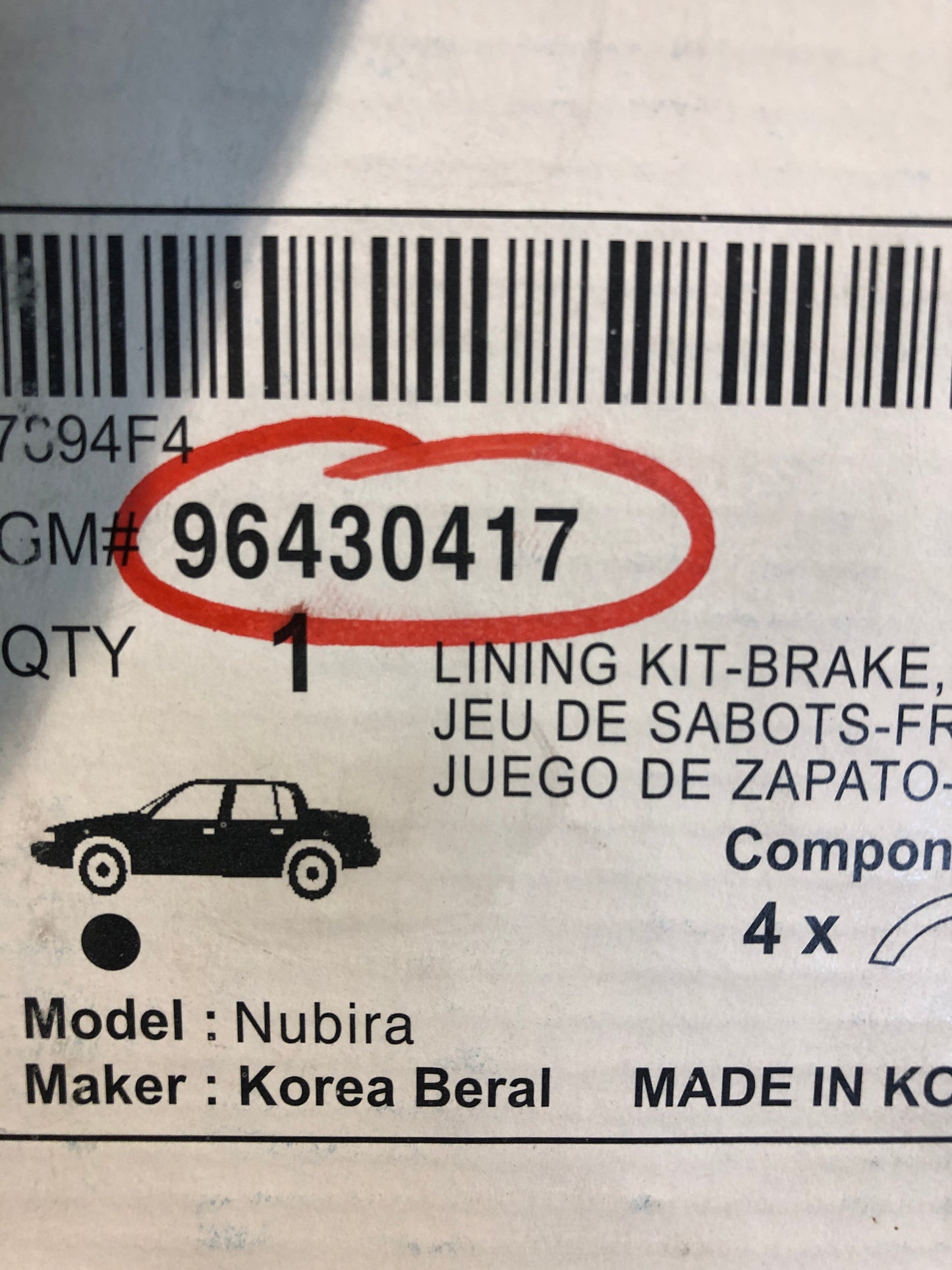 Original GM Chevrolet Nubira Bremsbacken Vorne Neu