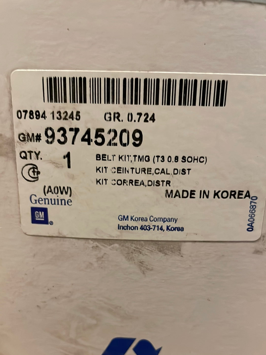 Original GM Chevrolet Spark 0.8l T3 Steuerzeilenkit unvollständig Neu