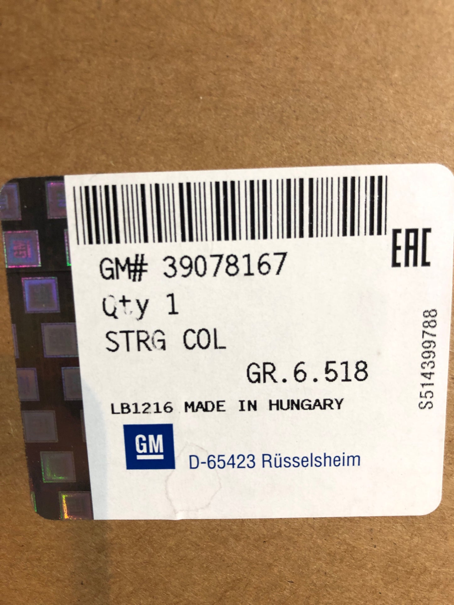 Original GM Opel Astra K Lenksäule Neu