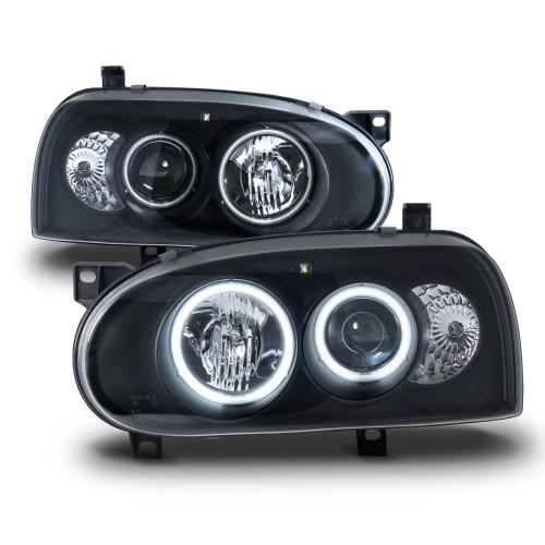 AE-Design Scheinwerfer mit CCFL Ringen und LWR passend für VW Golf 3 Bj. 92-97