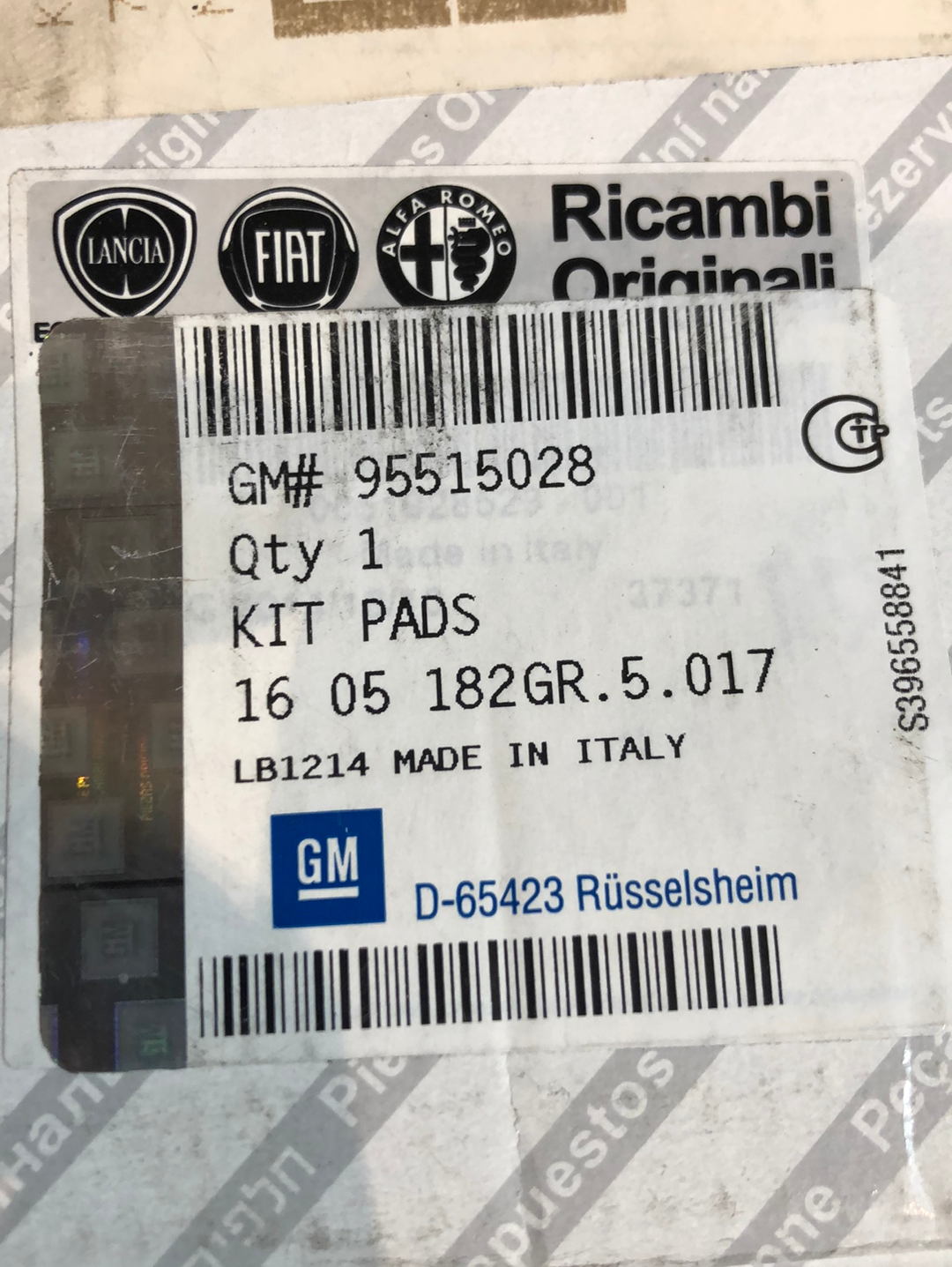 Original GM Opel Combo D Chrysler Delta Fiat Doblo Cargo Bremsbelagsatz Neu