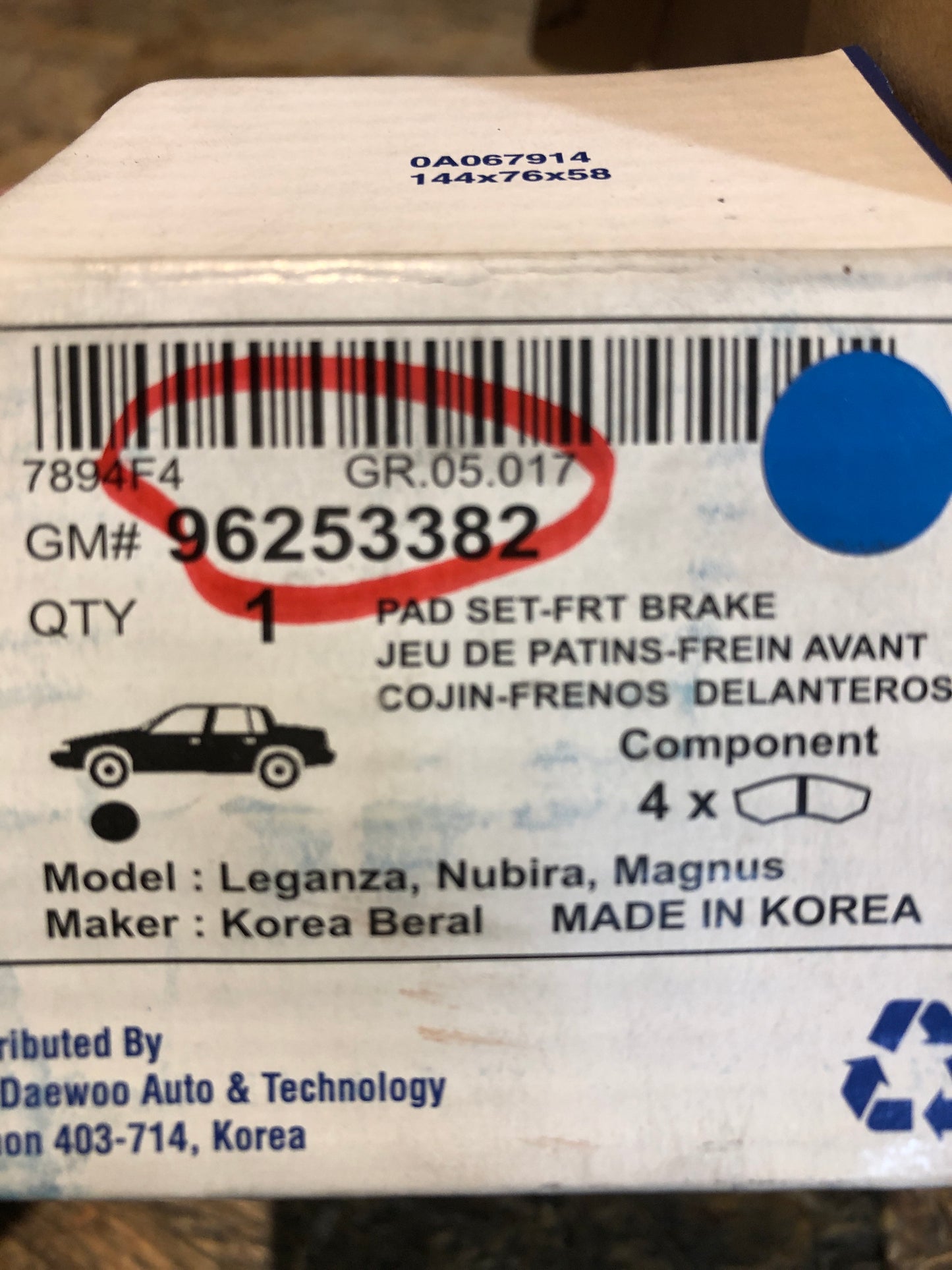 Original GM Chevrolet Leganza Nubira Magnus Bremsklötze vorne Neu