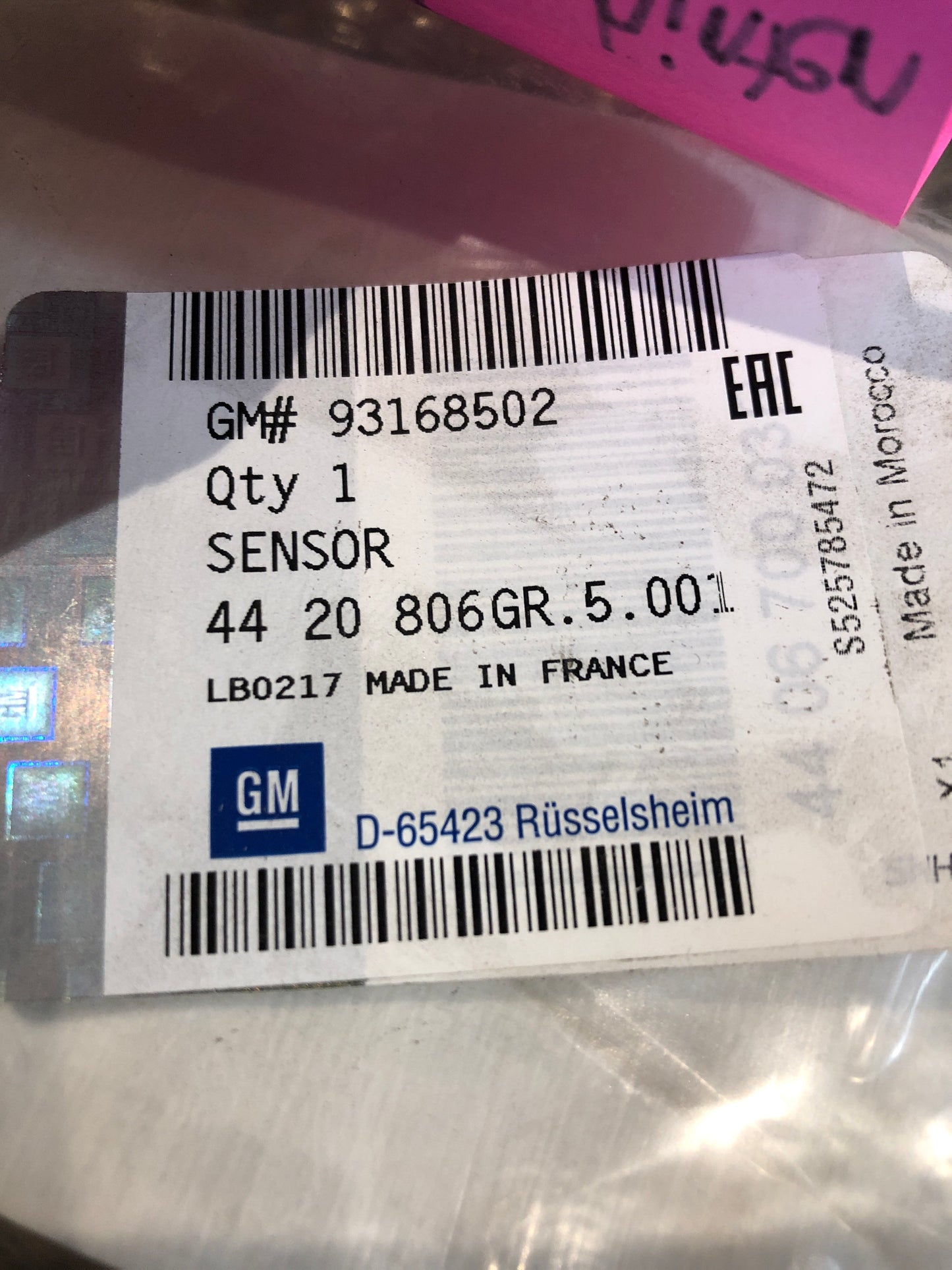 Original Opel Movano B Sensor Bremsbelag hinten Neu