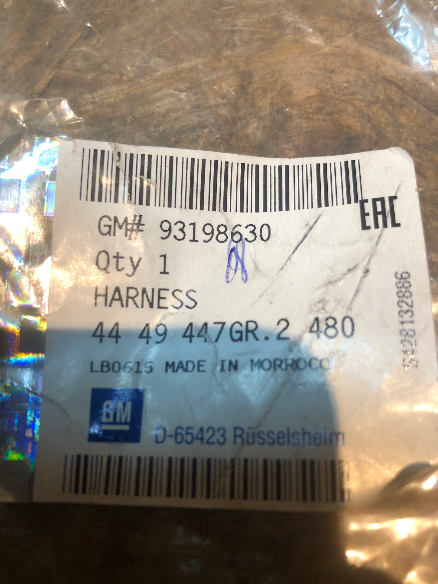 Original GM Opel Vivaro A 1,9 DTI 16V Kabel Lichtadapter hinten unten Neu