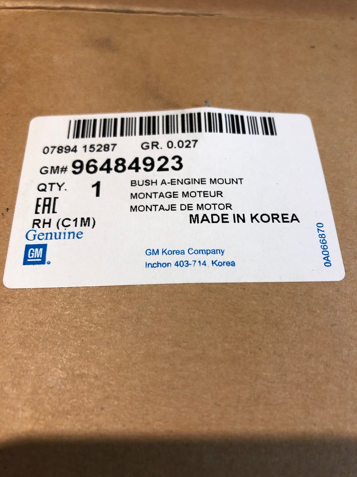 Original GM Chevrolet Spark Motorlager rechts Neu