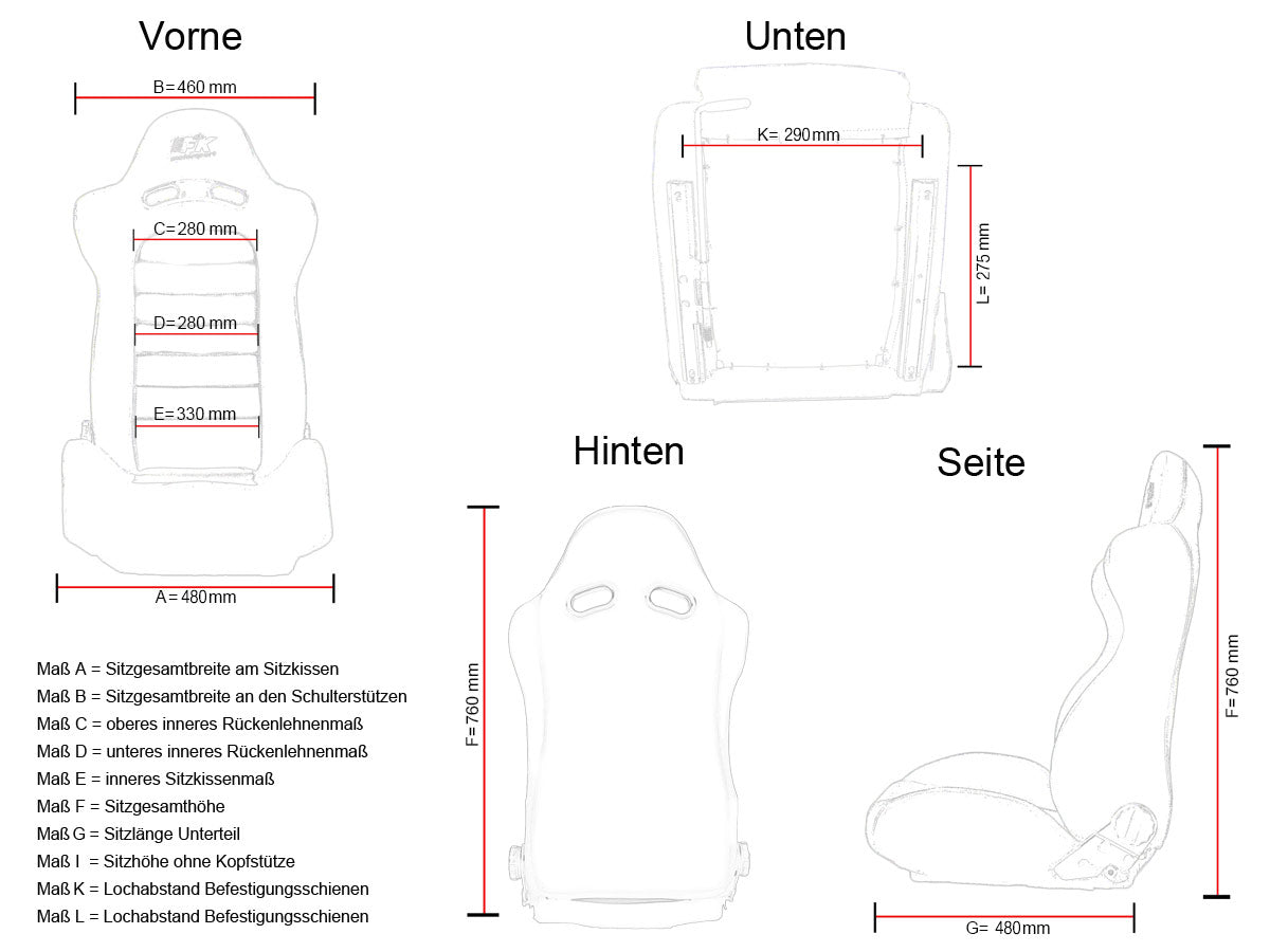 FK Oldtimersitze Auto Vollschalensitze Set im Retro-Look schwarz/rot